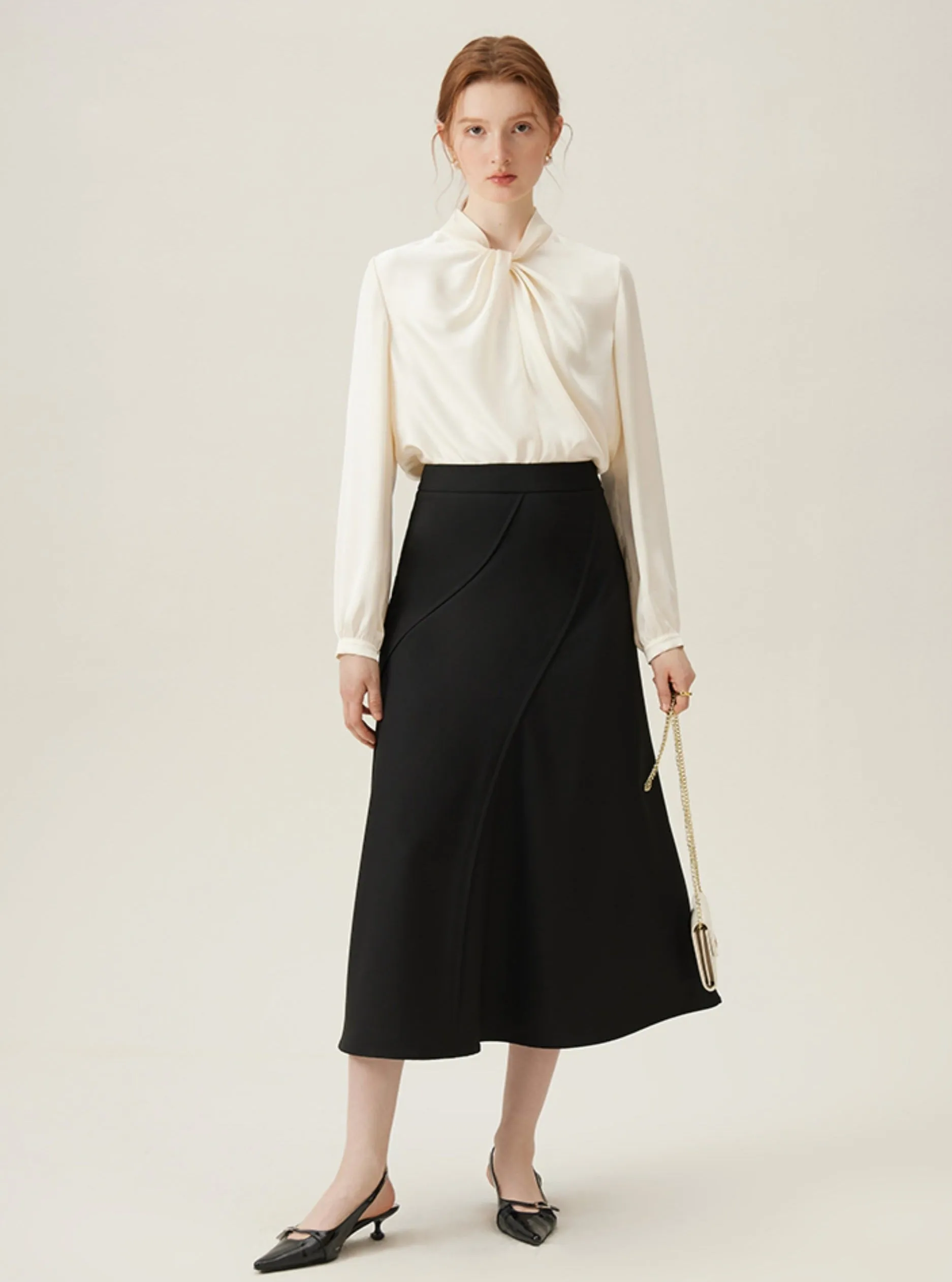 Elegant Tie-Neck Long Sleeve Blouse