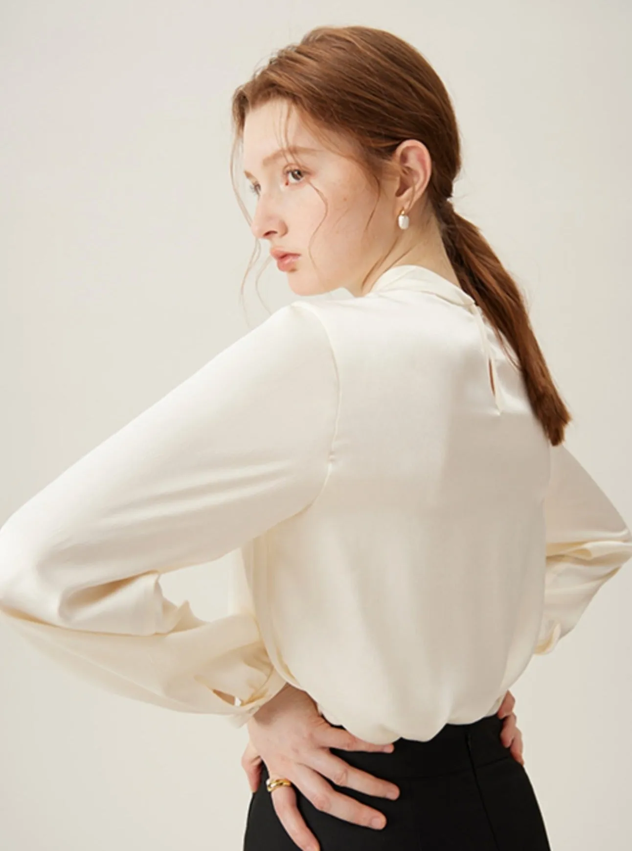 Elegant Tie-Neck Long Sleeve Blouse