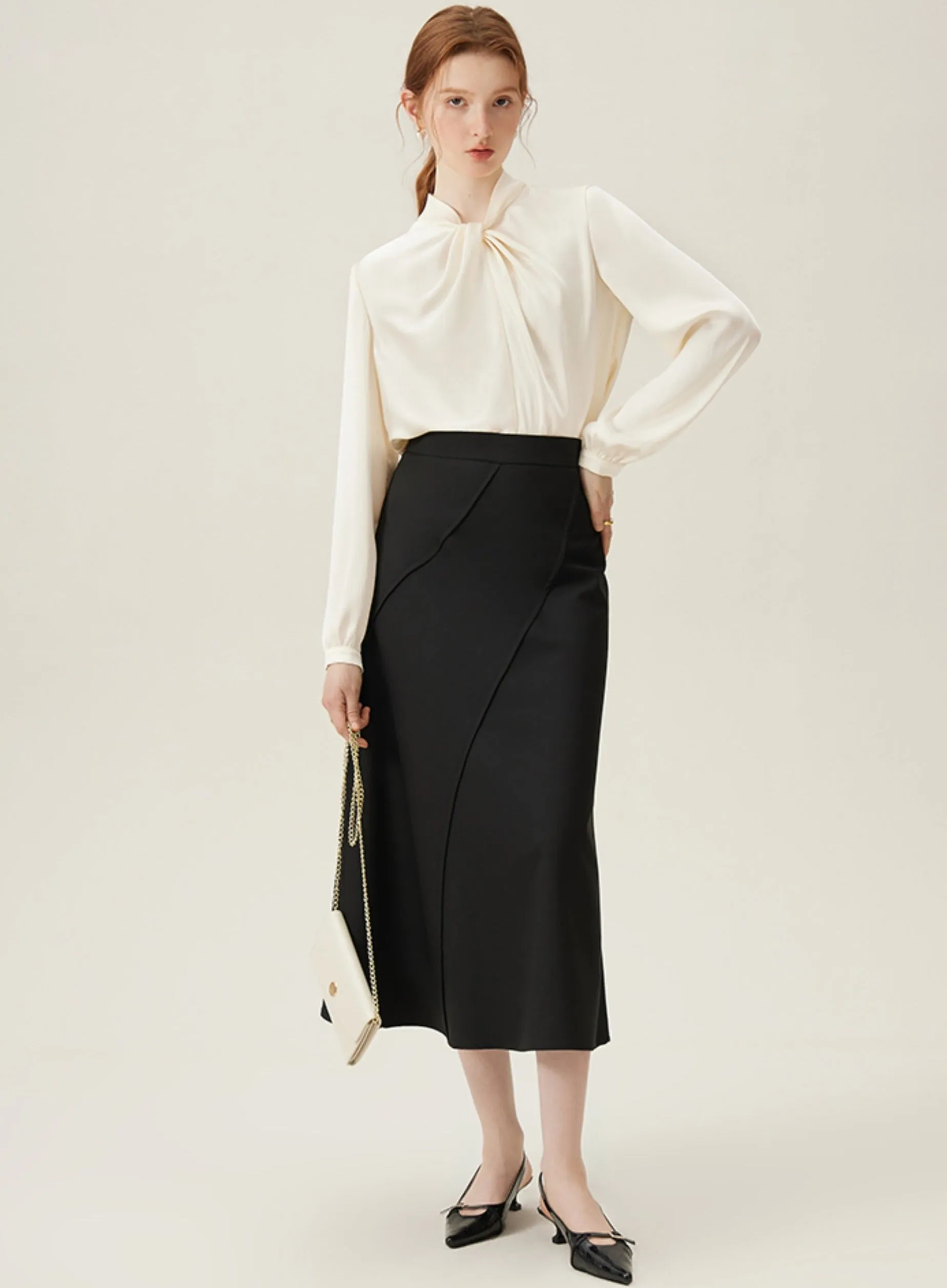 Elegant Tie-Neck Long Sleeve Blouse