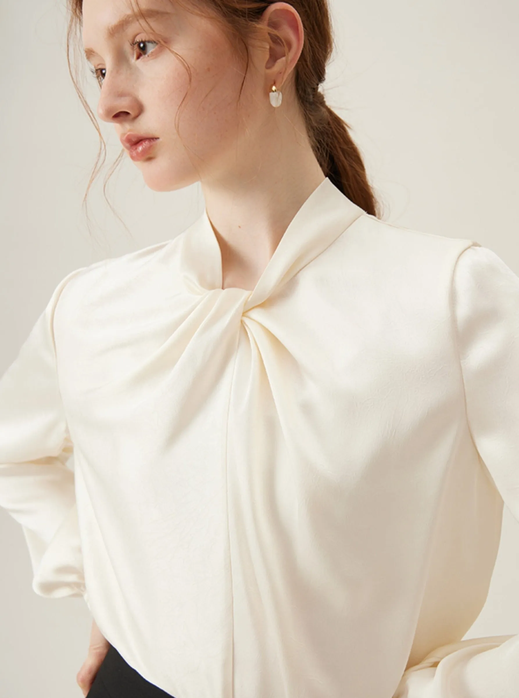 Elegant Tie-Neck Long Sleeve Blouse