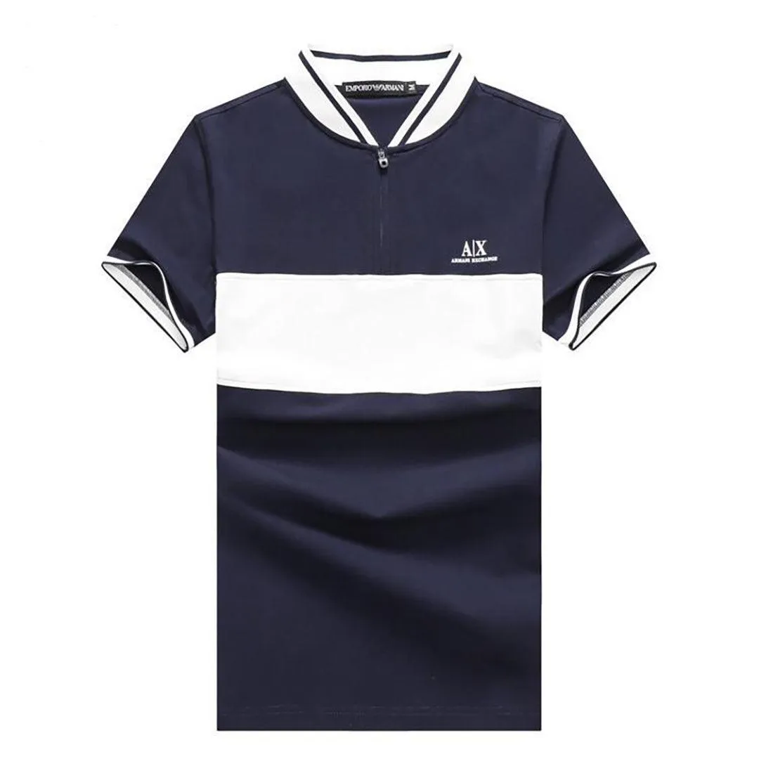 EMP Exquisite Zip up NavyBlue With WhIte Design Cotton Polo