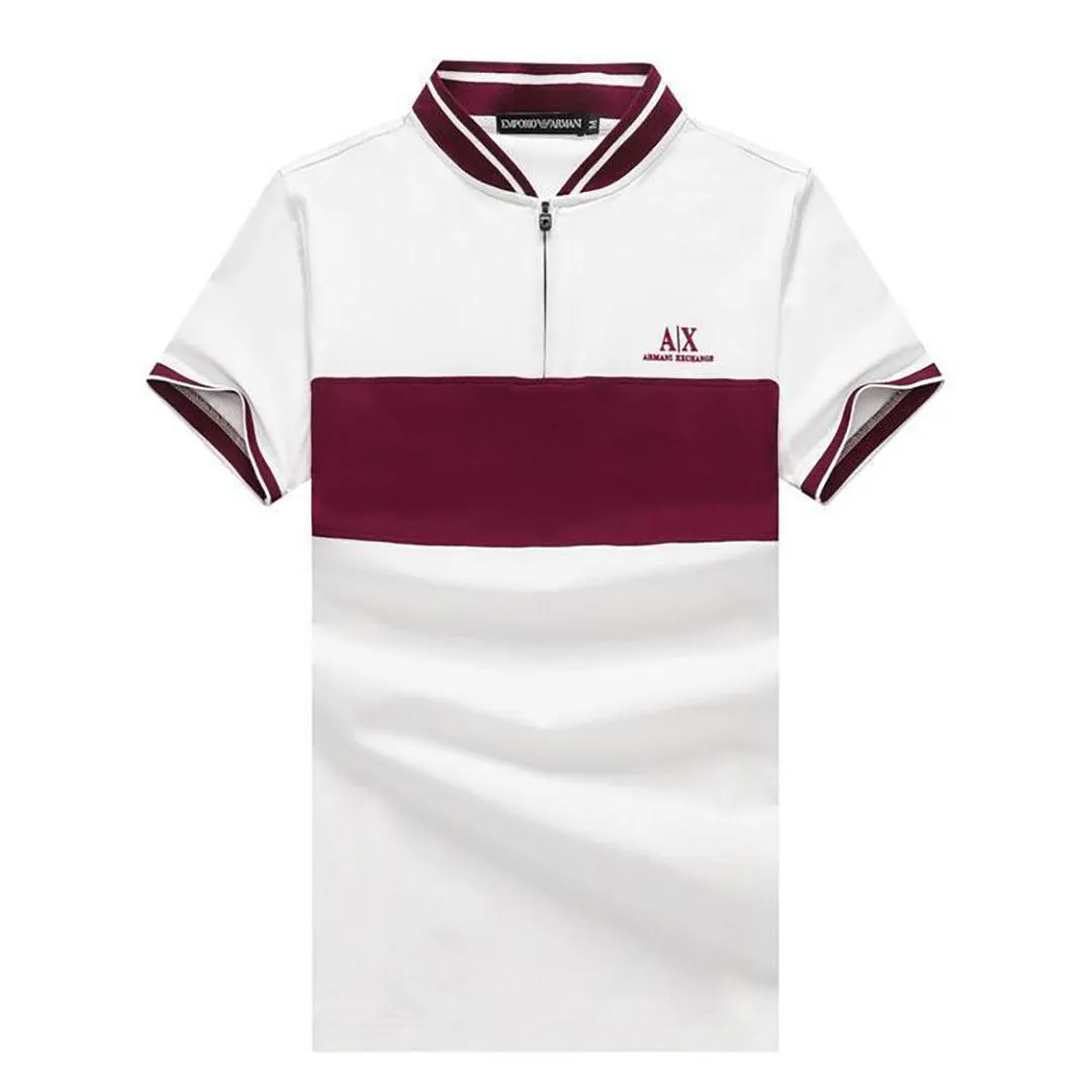 EMP Exquisite Zip up White With Red Design Cotton Polo