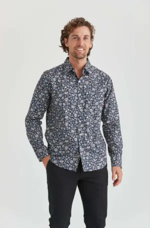 ERLA OF SWEDEN<BR>
Floral Pattern Long Sleeve Shirt<BR>
Blue<BR>