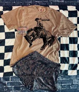 Espresso comfort colors bucking horse graphic tee // rodeo athletic shorts available separately