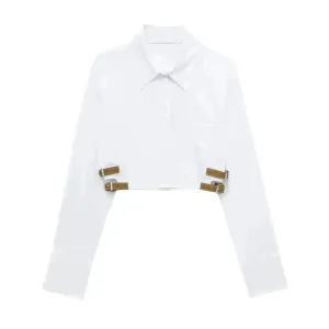 European And American Style Waistband Lapel Windbreaker Short Crop Tank Shirt