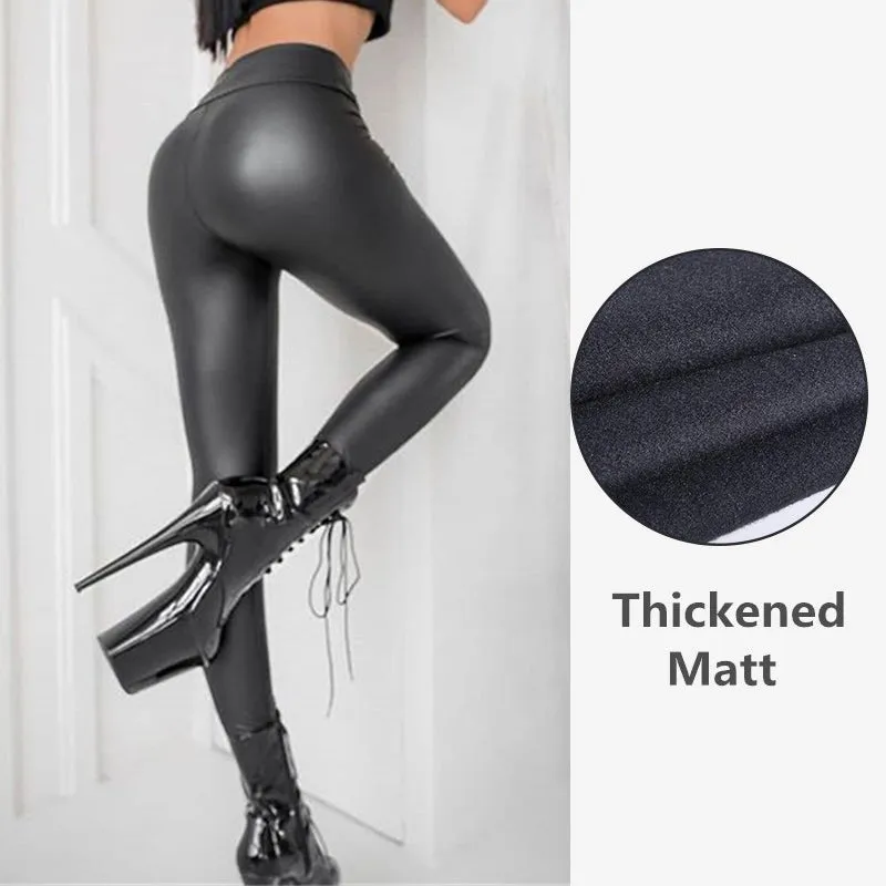 Faux Leather Thickened Hip Lifting High Waist Leggings