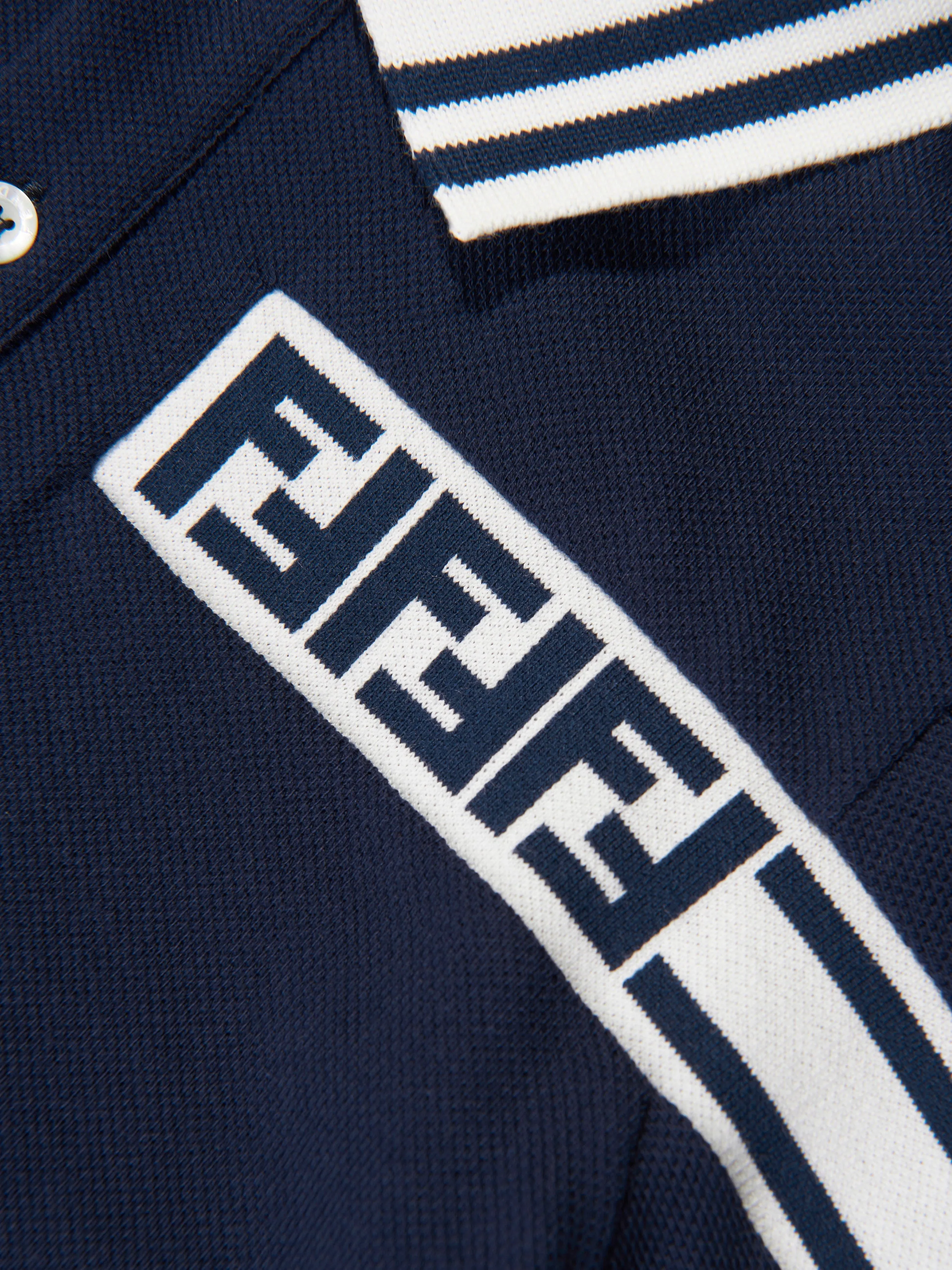Fendi Boys Branded Pique Polo Shirt in Navy