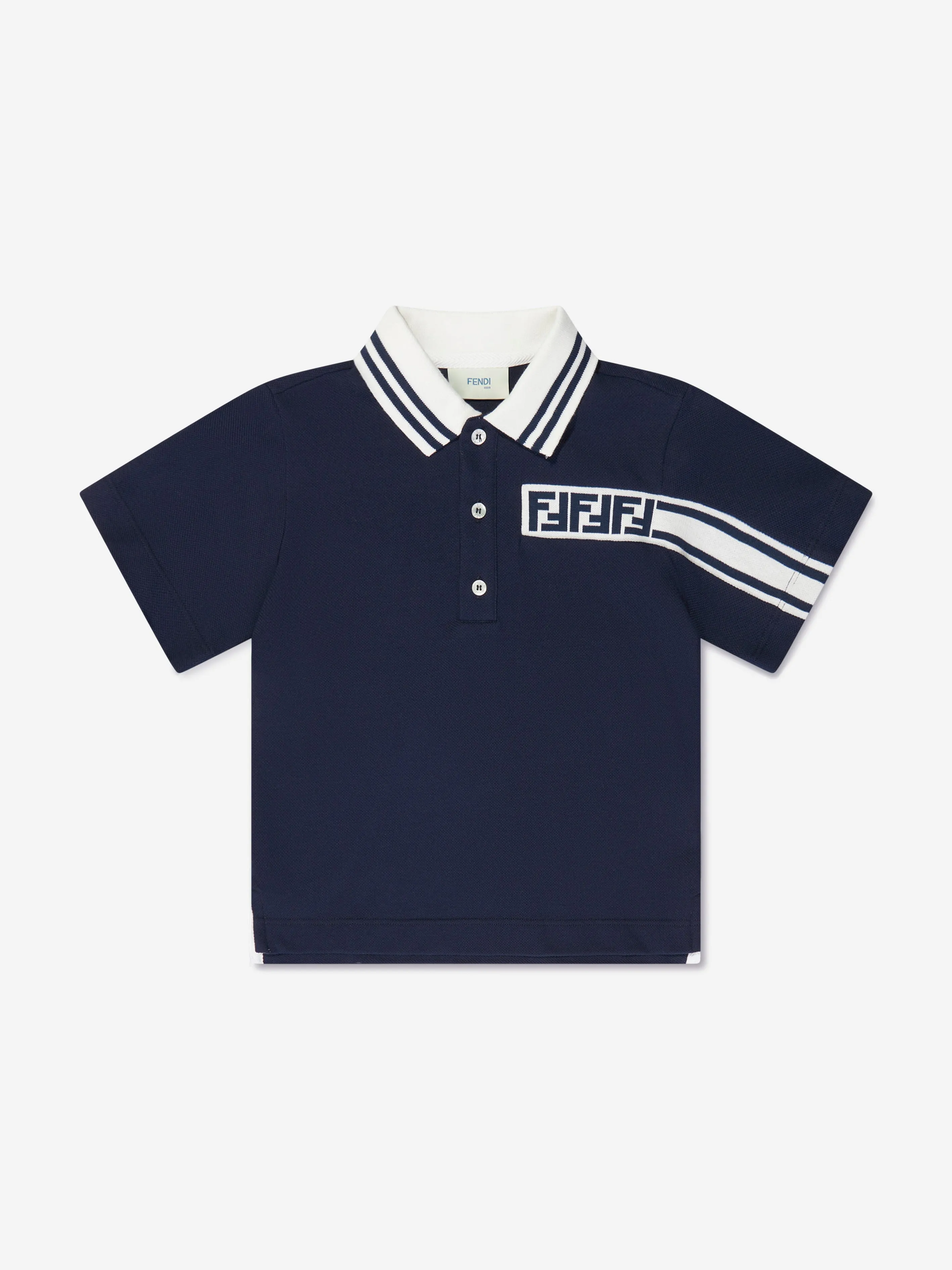 Fendi Boys Branded Pique Polo Shirt in Navy