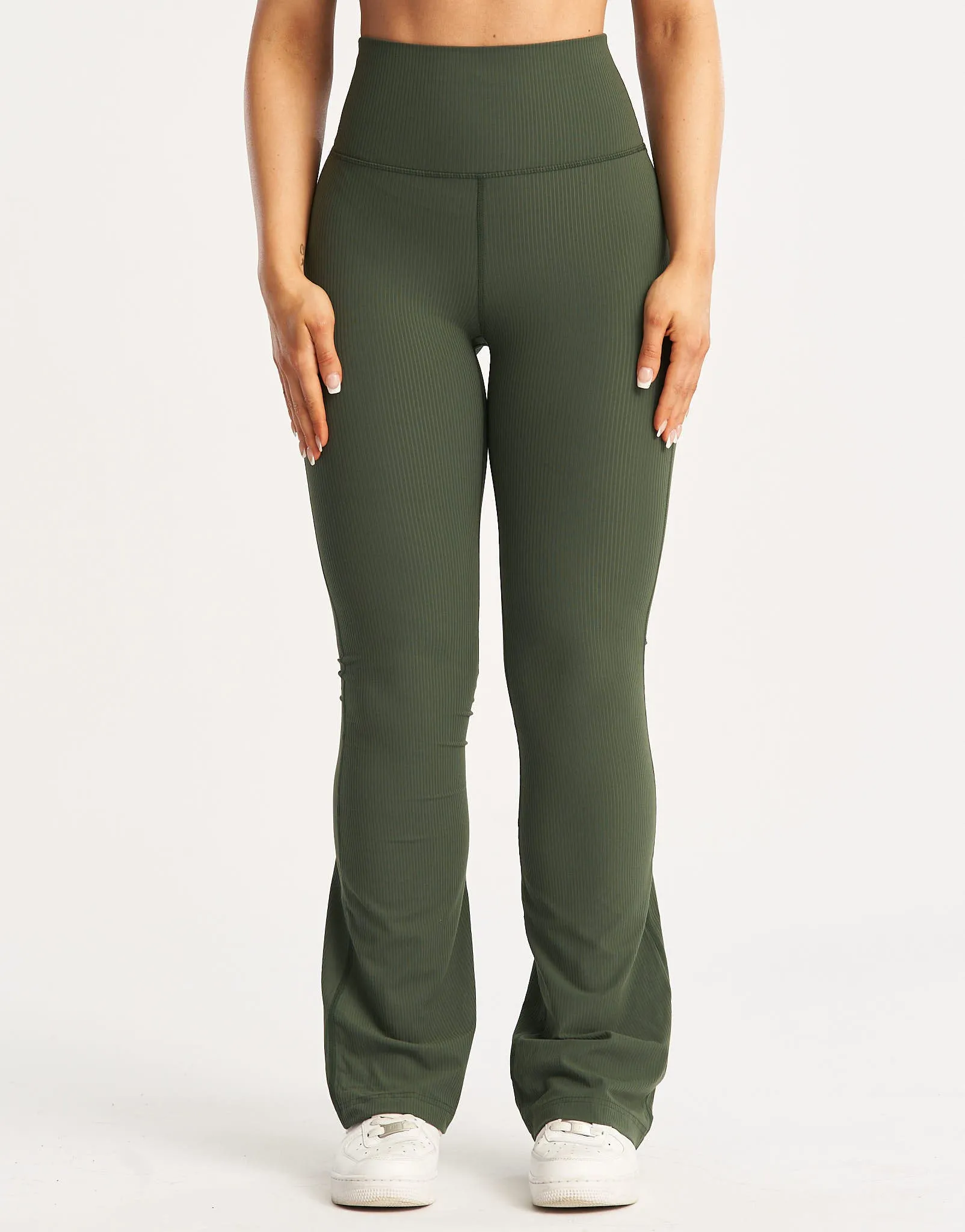 Flare Ribbed Leggings - Forest Green