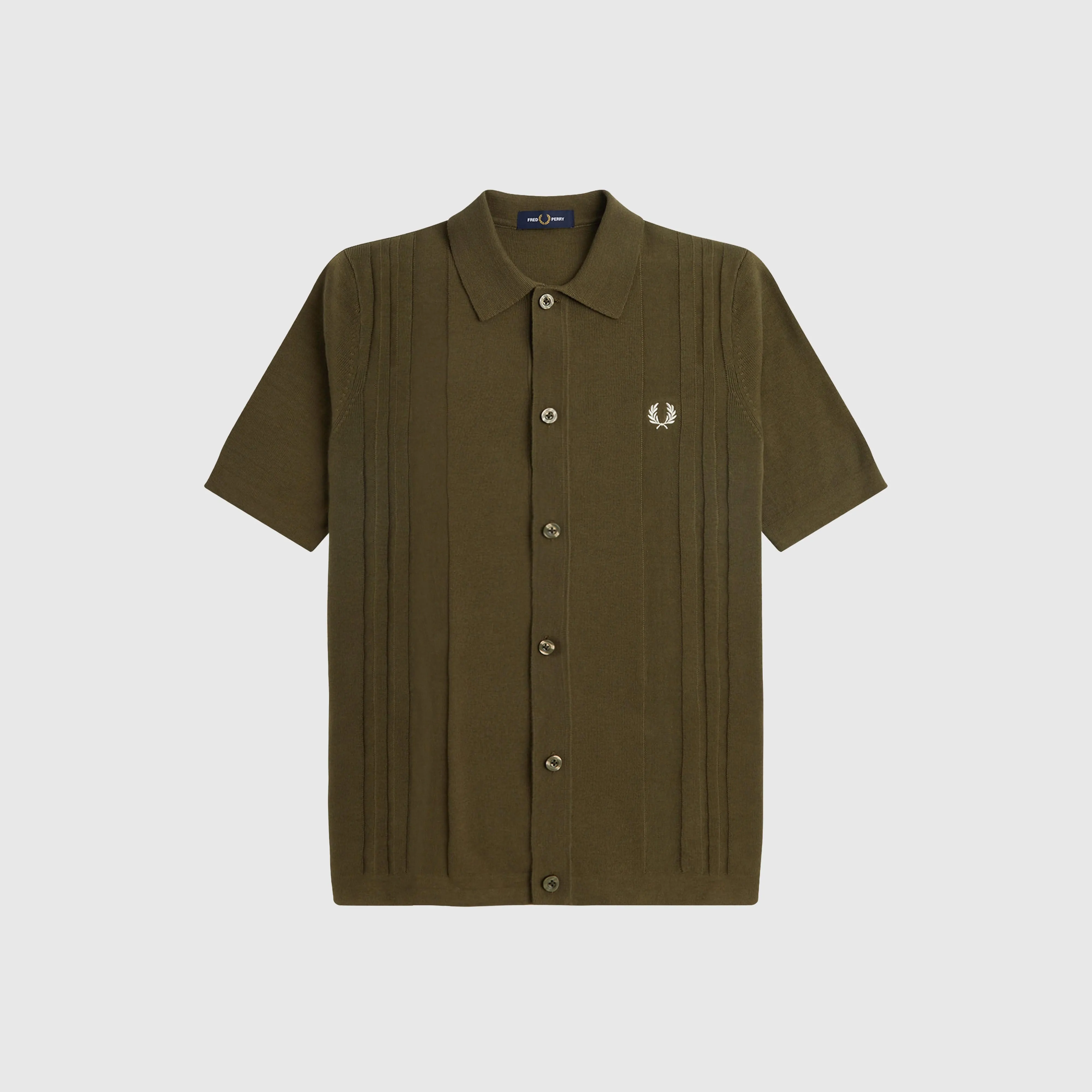 Fred Perry Button Through Knitted Shirt - Uniform Green