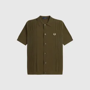 Fred Perry Button Through Knitted Shirt - Uniform Green