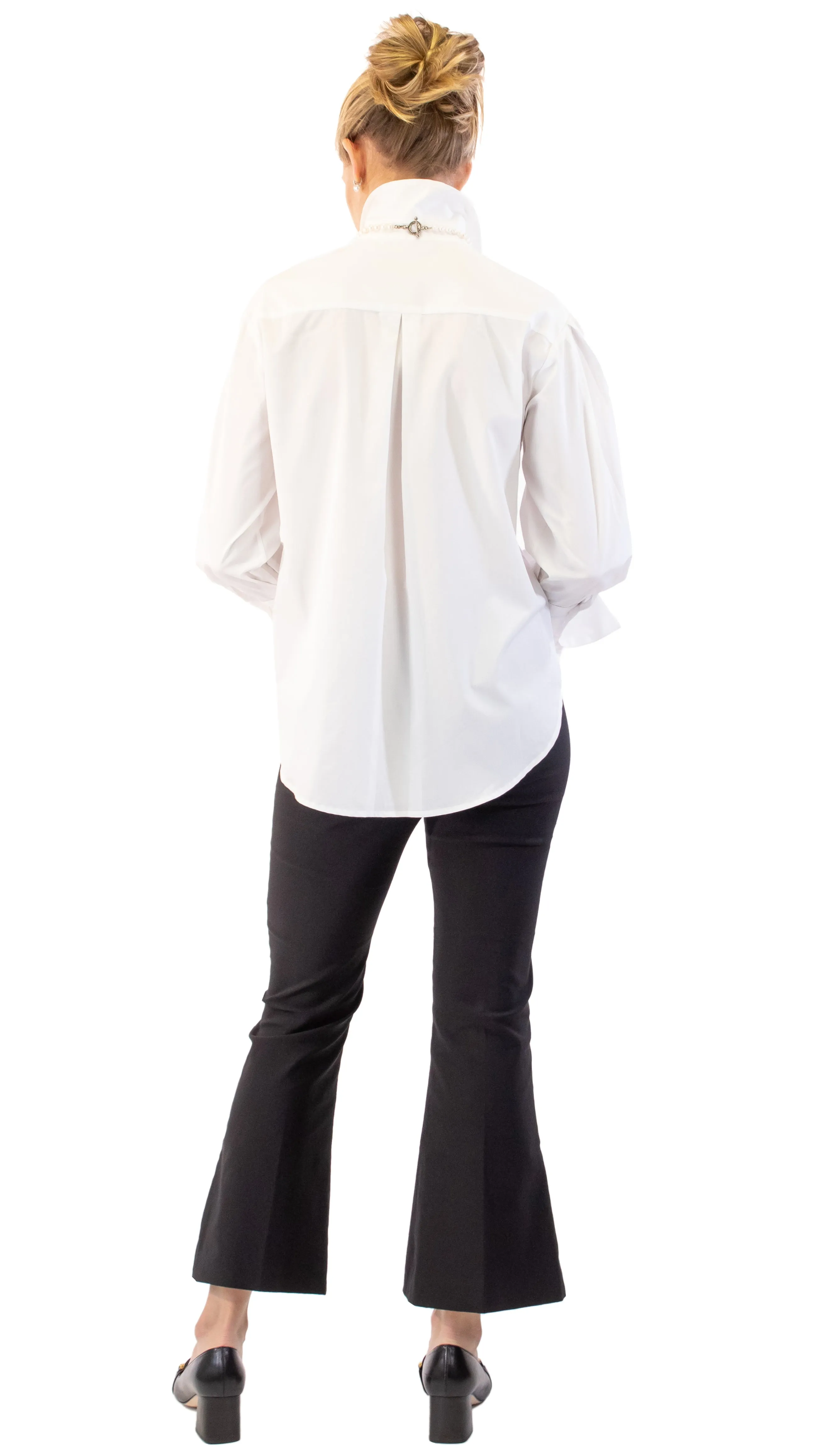 French Cuff White Blouse- White