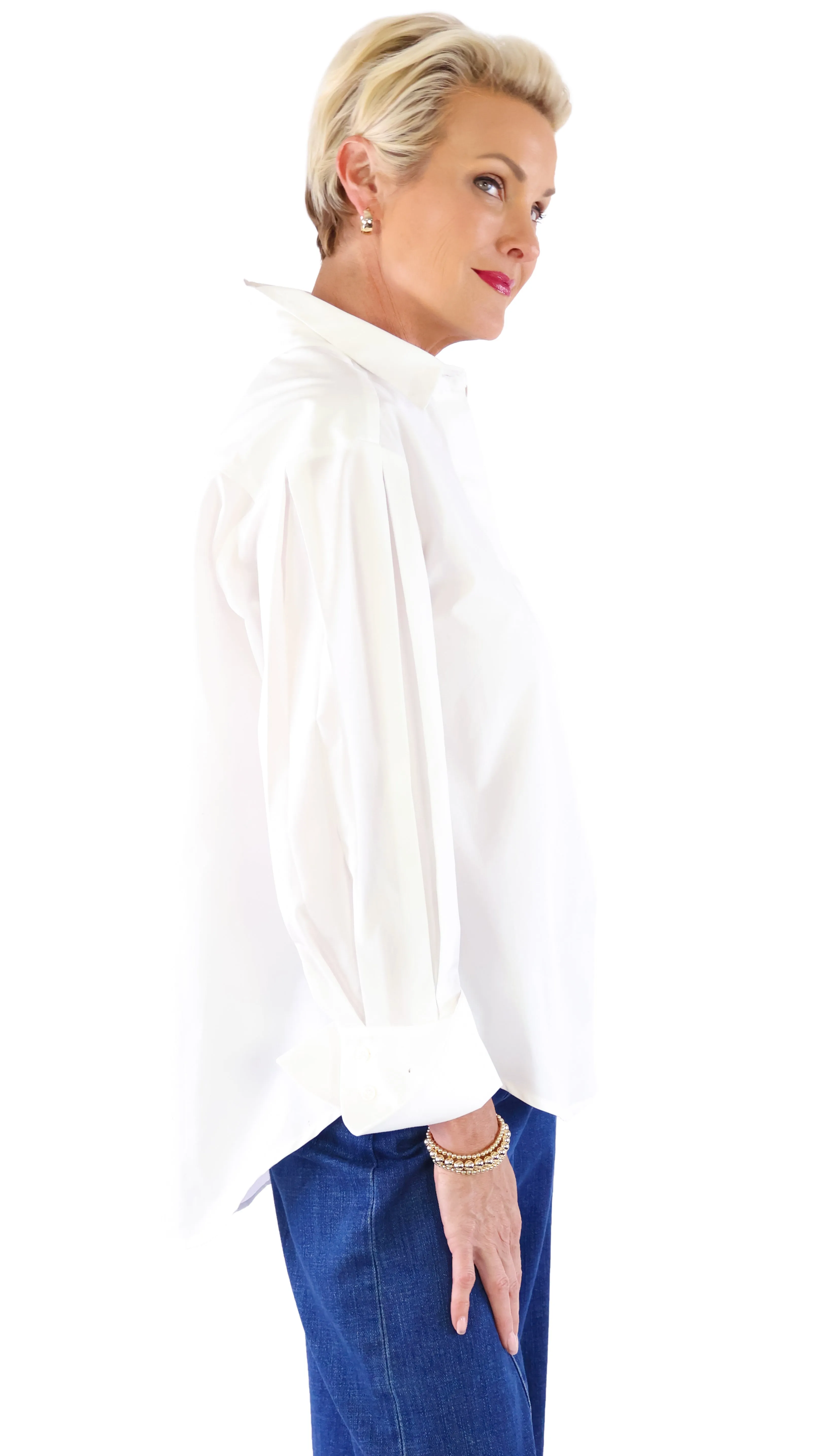 French Cuff White Blouse- White