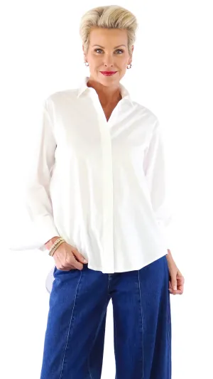 French Cuff White Blouse- White