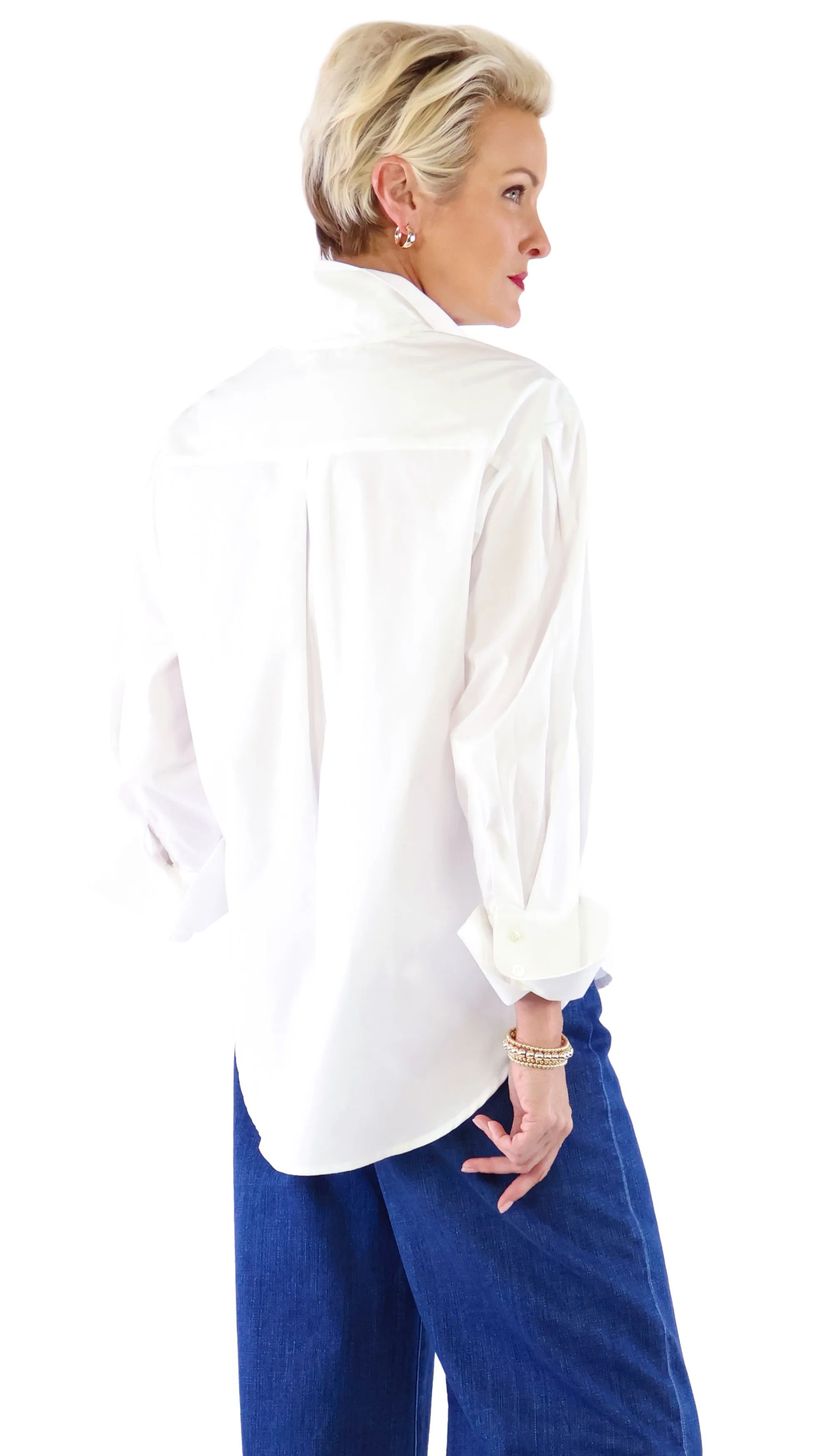 French Cuff White Blouse- White