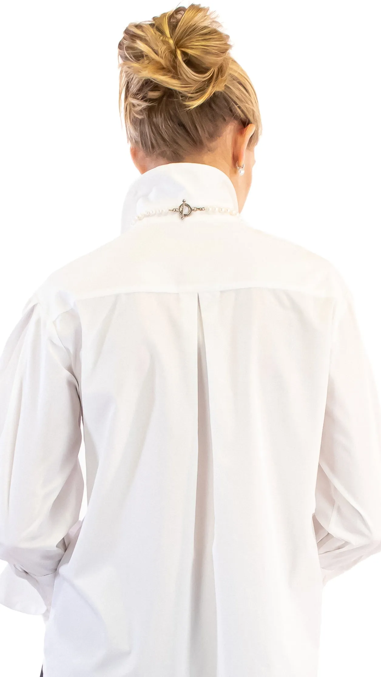 French Cuff White Blouse- White