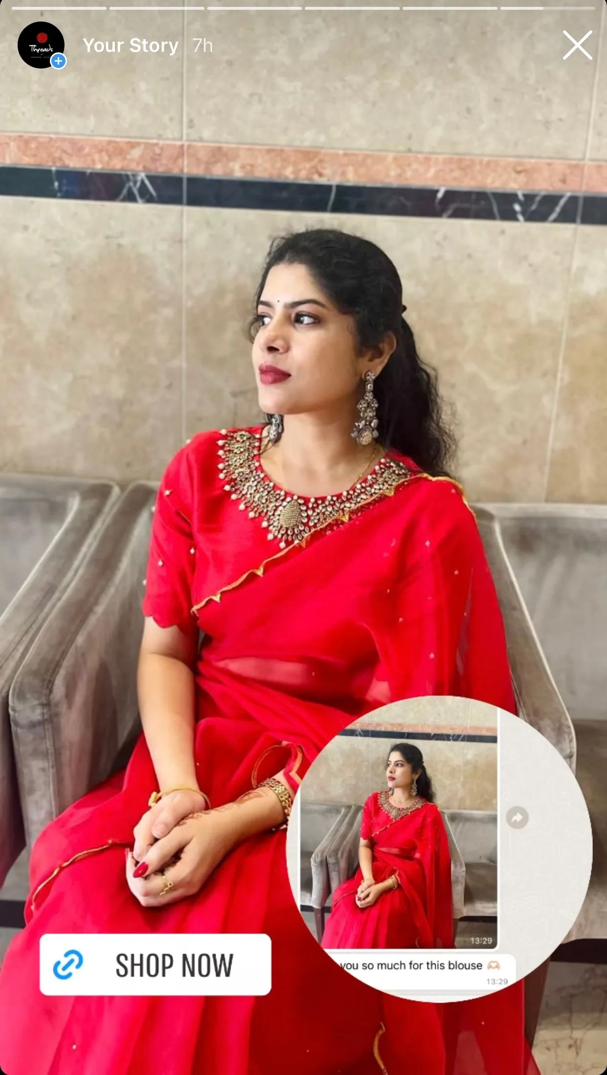 Hand worked Red velvet jewel neck Blouse