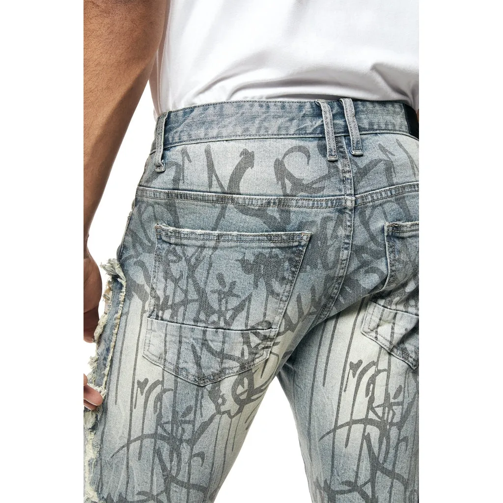 Heavy Rip & Repair Doodle Jean Shorts - Julien Blue