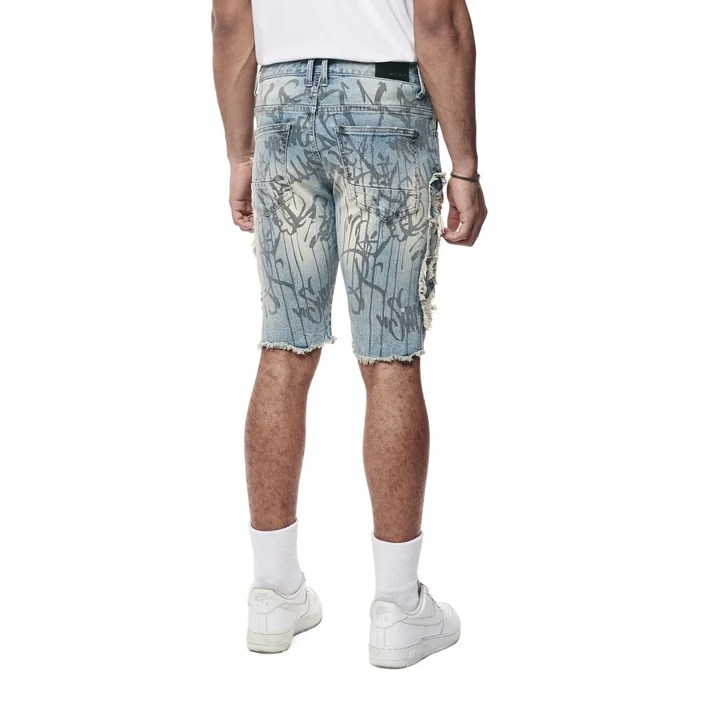 Heavy Rip & Repair Doodle Jean Shorts - Julien Blue