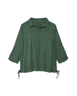 Hester Printed Button-Down Shirt | Olive Green / White
