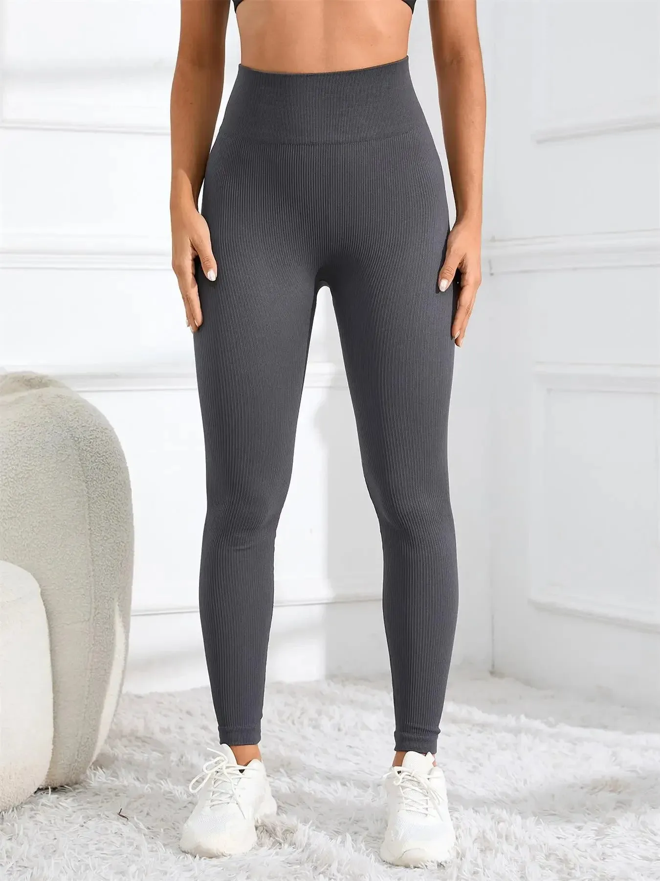 High Waisted Seamless Yoga Leggings, Ribbed Sports Tights, Women’s Fitness & Casual Wear