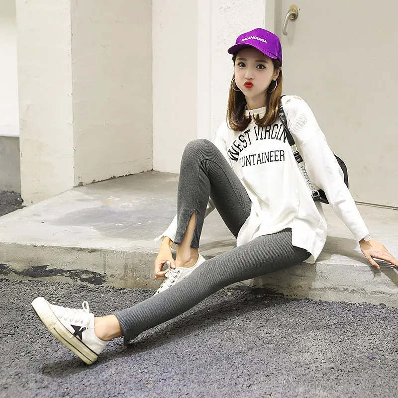 Inner Opening Thickened Rib Leggings