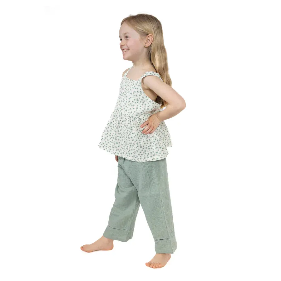 Jadeite Simple Floral Tank & Smocked Pant Set