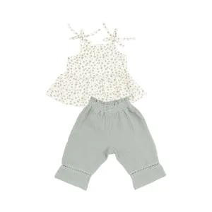 Jadeite Simple Floral Tank & Smocked Pant Set