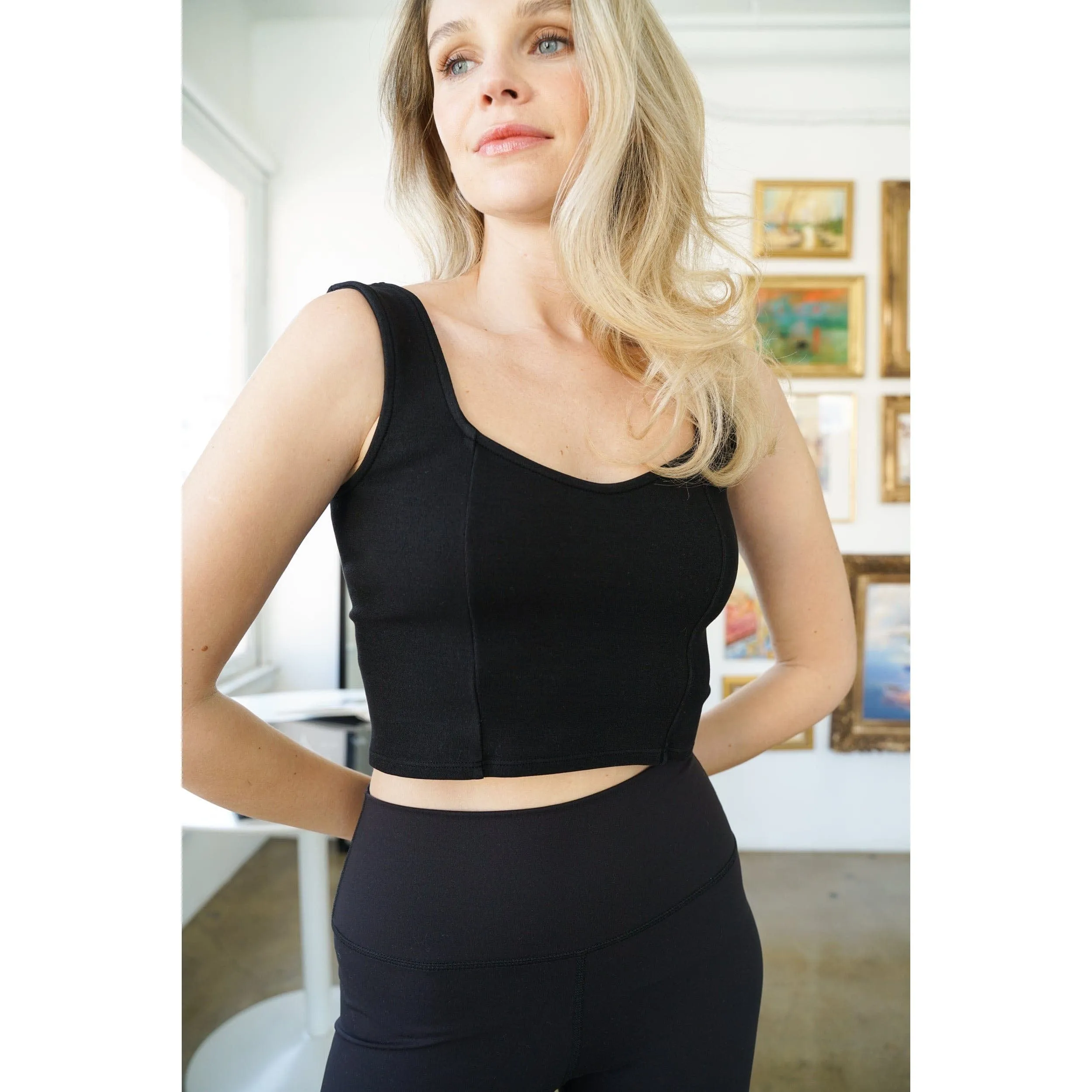 Josie Organic Cotton Sweetheart Tank - Black