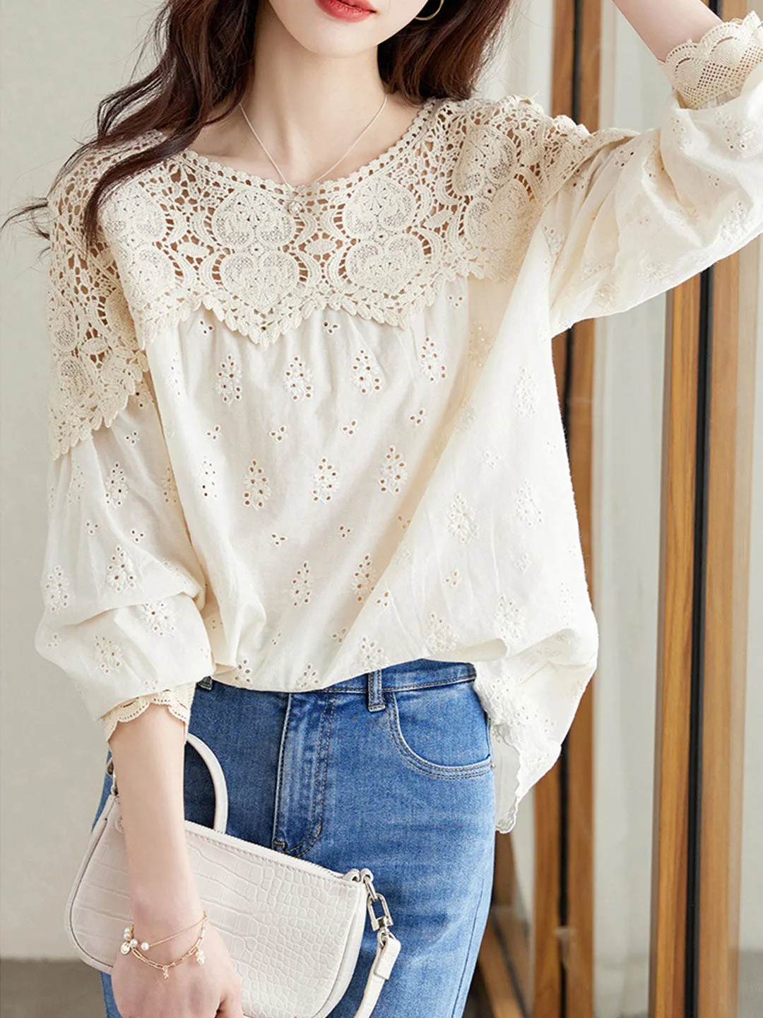 Kaitlyn Elegant Hollowed Lace Shirt
