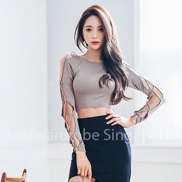 Korean Chic Diana Bandage Sleeve Fitted Blouse