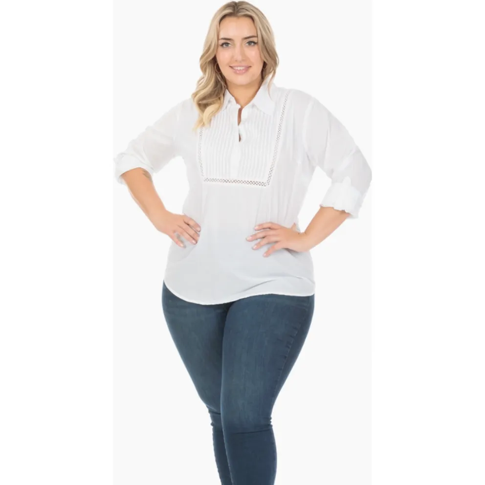 Lace Insert Pintuck Curvy Fit Top