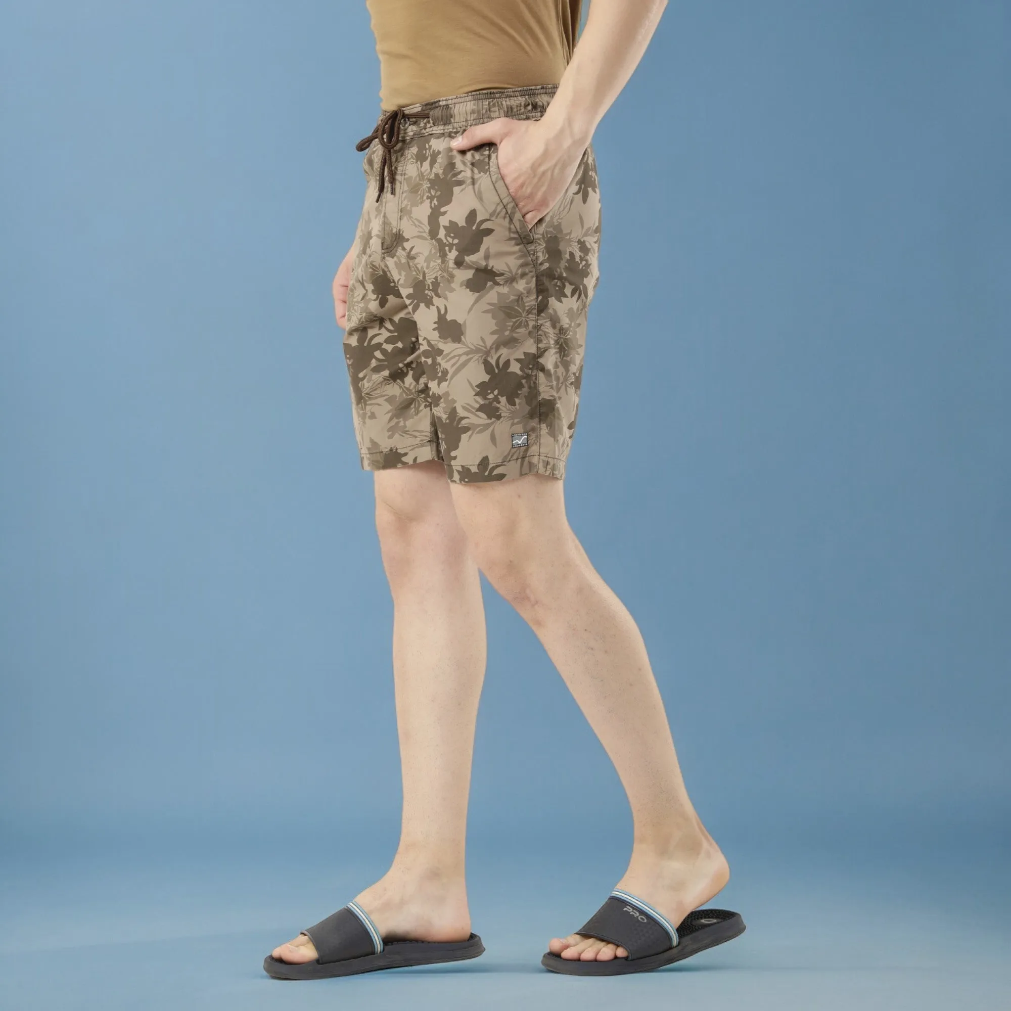 Leaf Printed Khaki Comfort Shorts