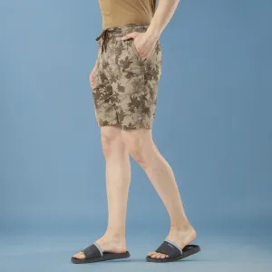 Leaf Printed Khaki Comfort Shorts