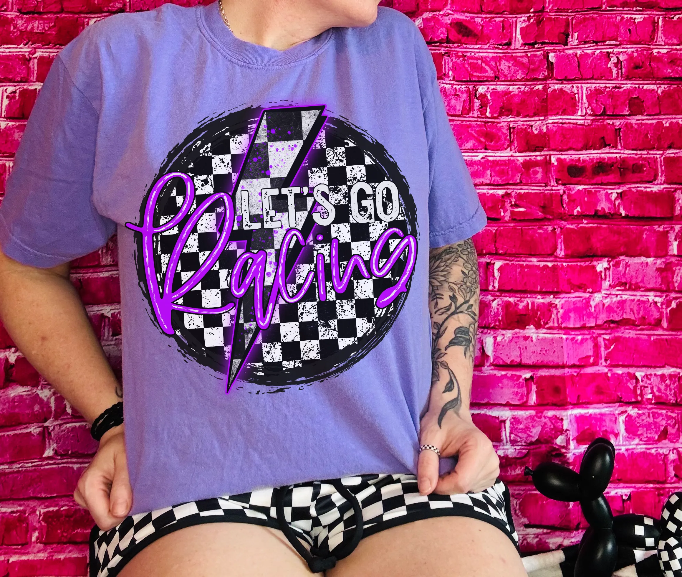 Let’s go Racing checkered graphic tee comfort colors // checkered shorts sold separately