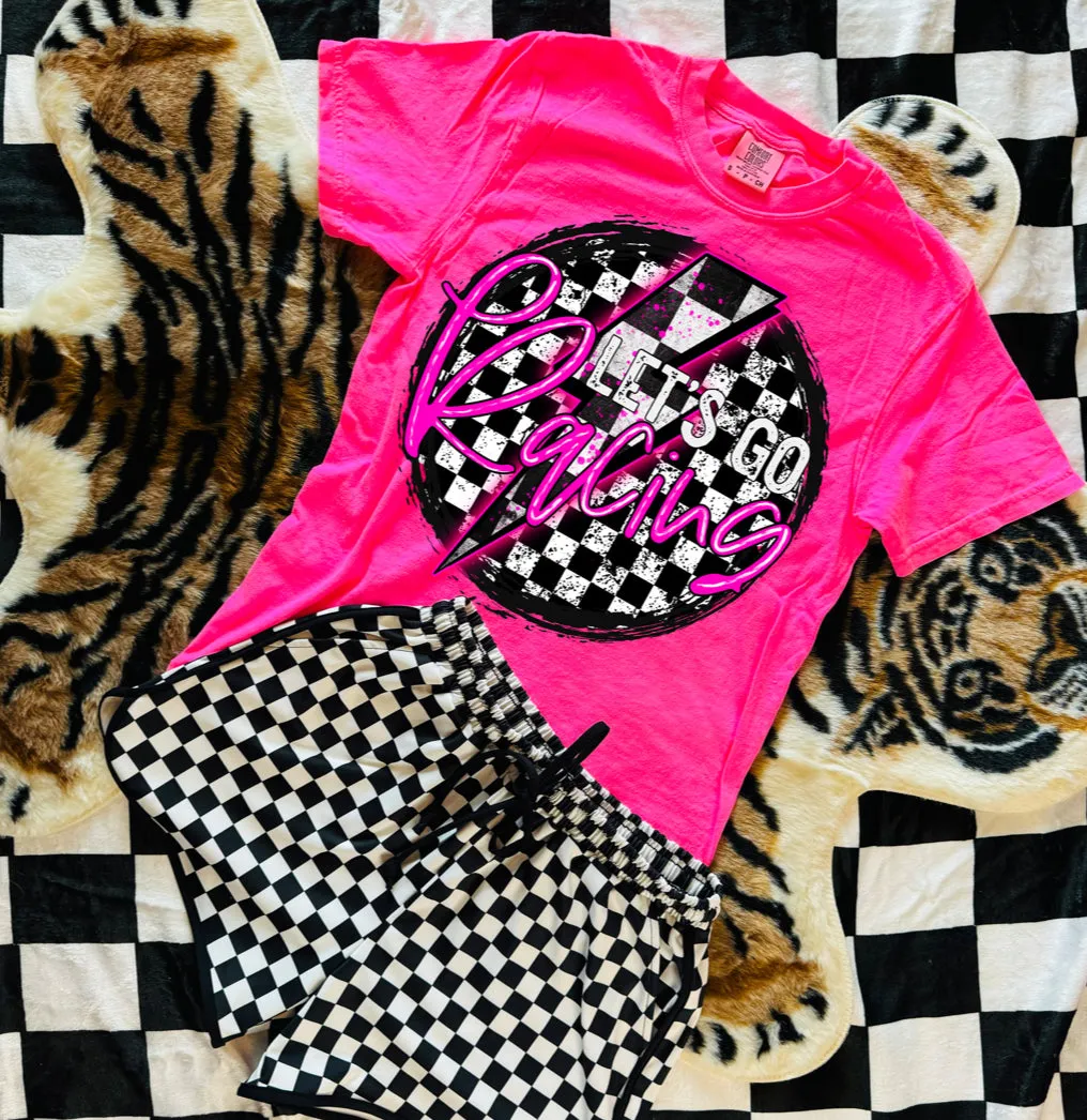 Let’s go Racing checkered graphic tee comfort colors // checkered shorts sold separately