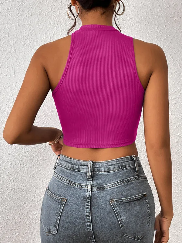 Lindy Women's Knitted Round Neck Cropped Asymmetrical Crop Tank Top