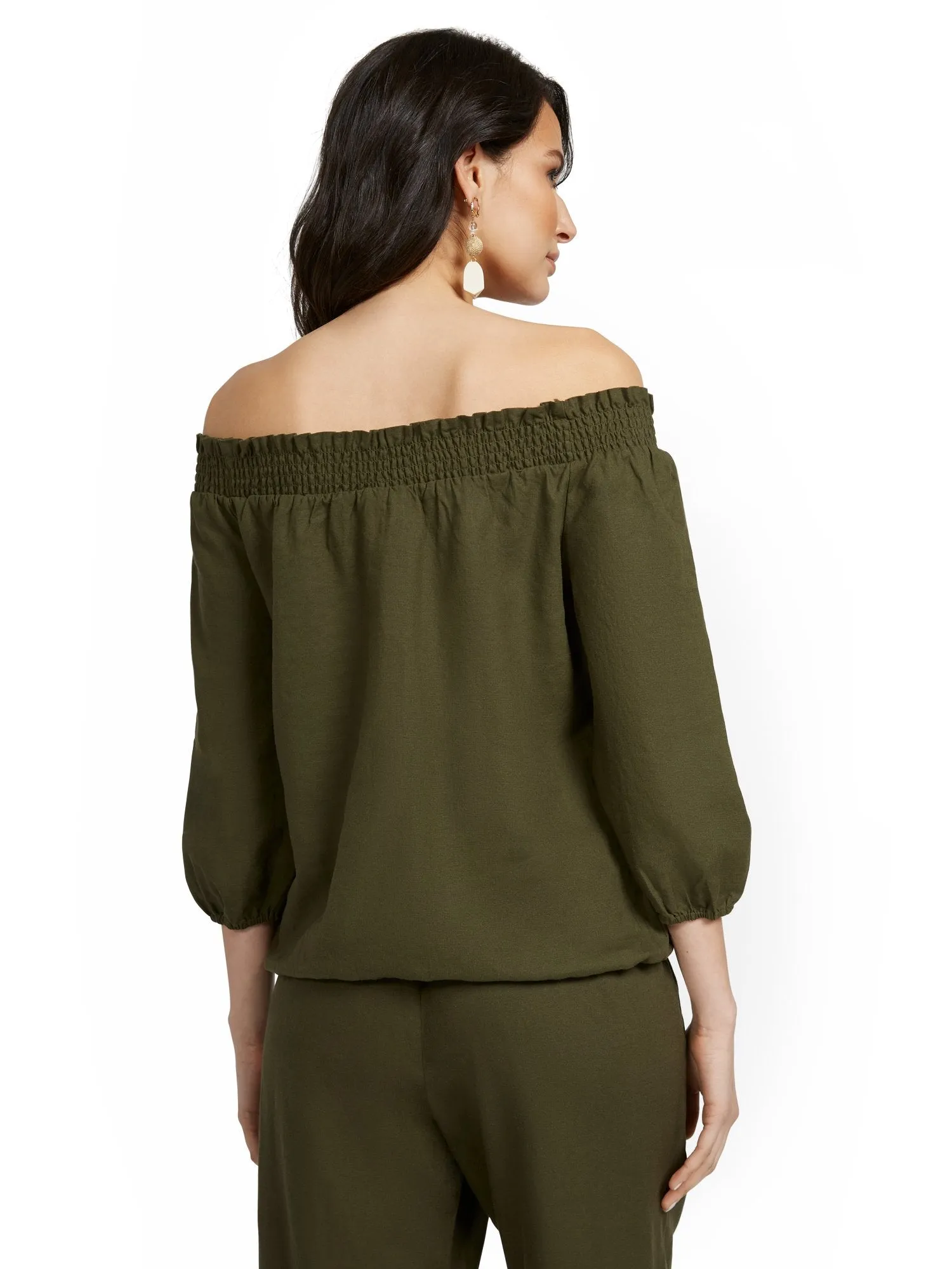 Linen-Blend High-Waisted Wide-Leg Slit-Hem Pant