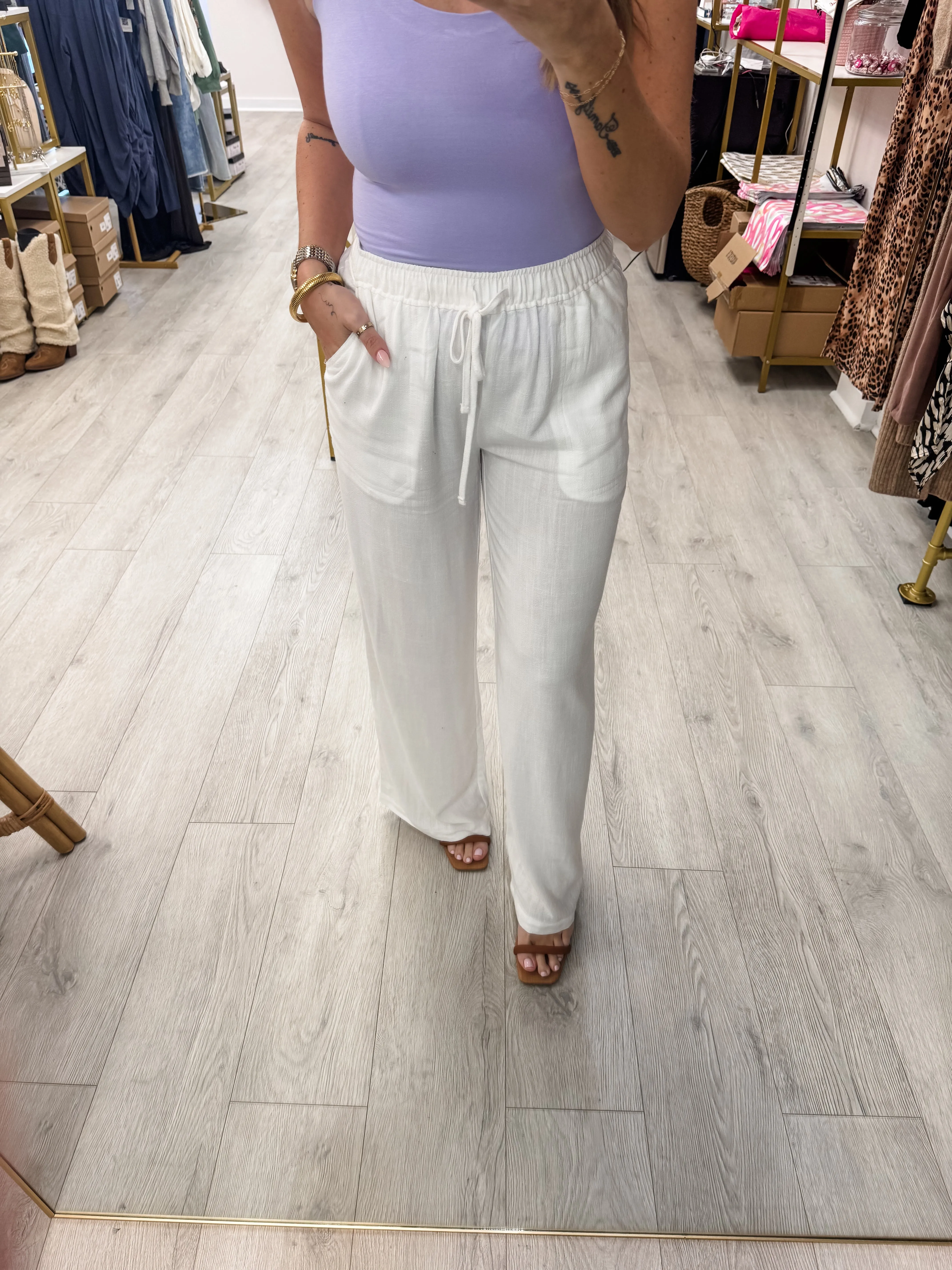 Linen Blend Wide Leg Pants