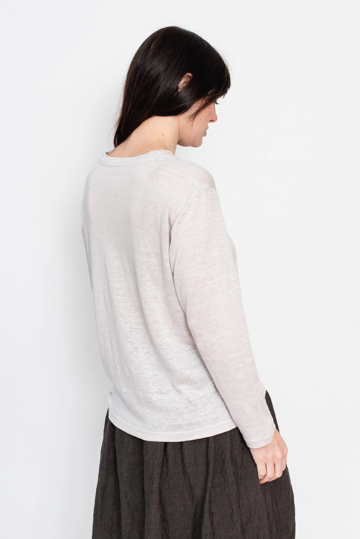 Linen Long Sleeve T Shirt, Grey-Pink
