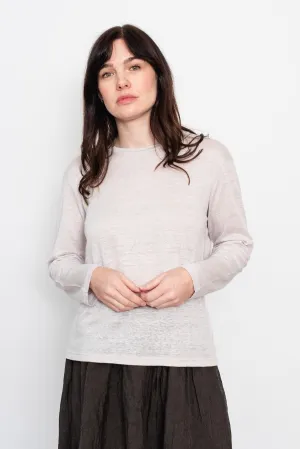Linen Long Sleeve T Shirt, Grey-Pink