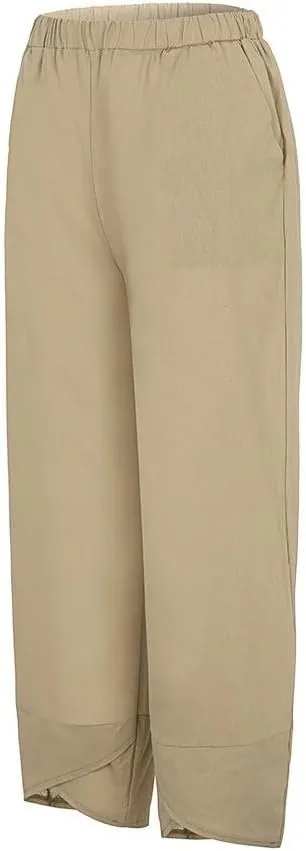 Linen Pants Wide Leg Trousers Trendy Lounge Pant Casual Elastic Waisted Linen Pants for Women Casual Work Pants