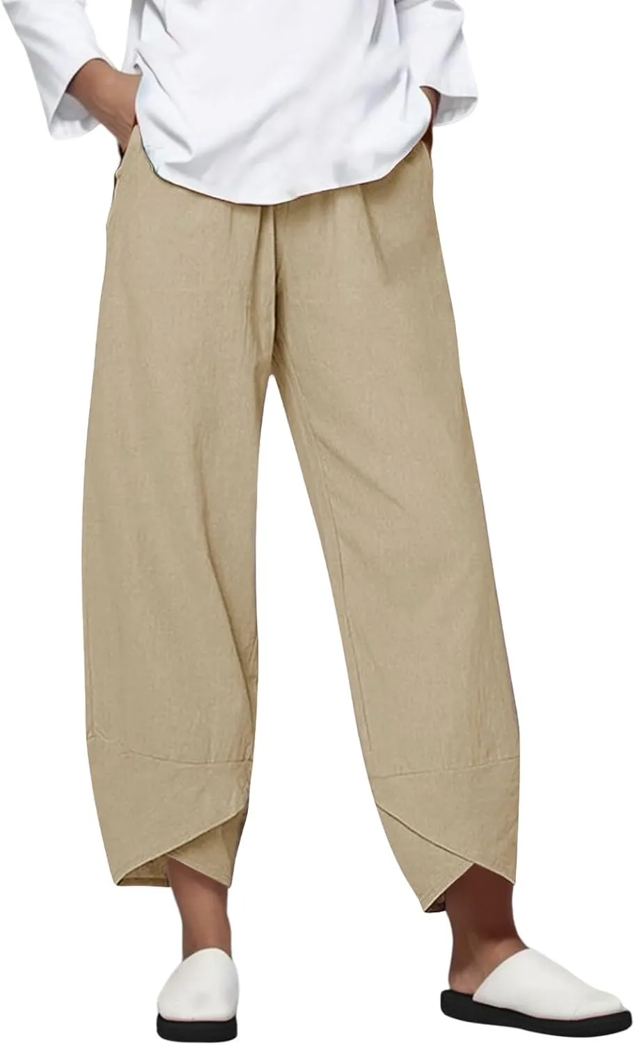 Linen Pants Wide Leg Trousers Trendy Lounge Pant Casual Elastic Waisted Linen Pants for Women Casual Work Pants