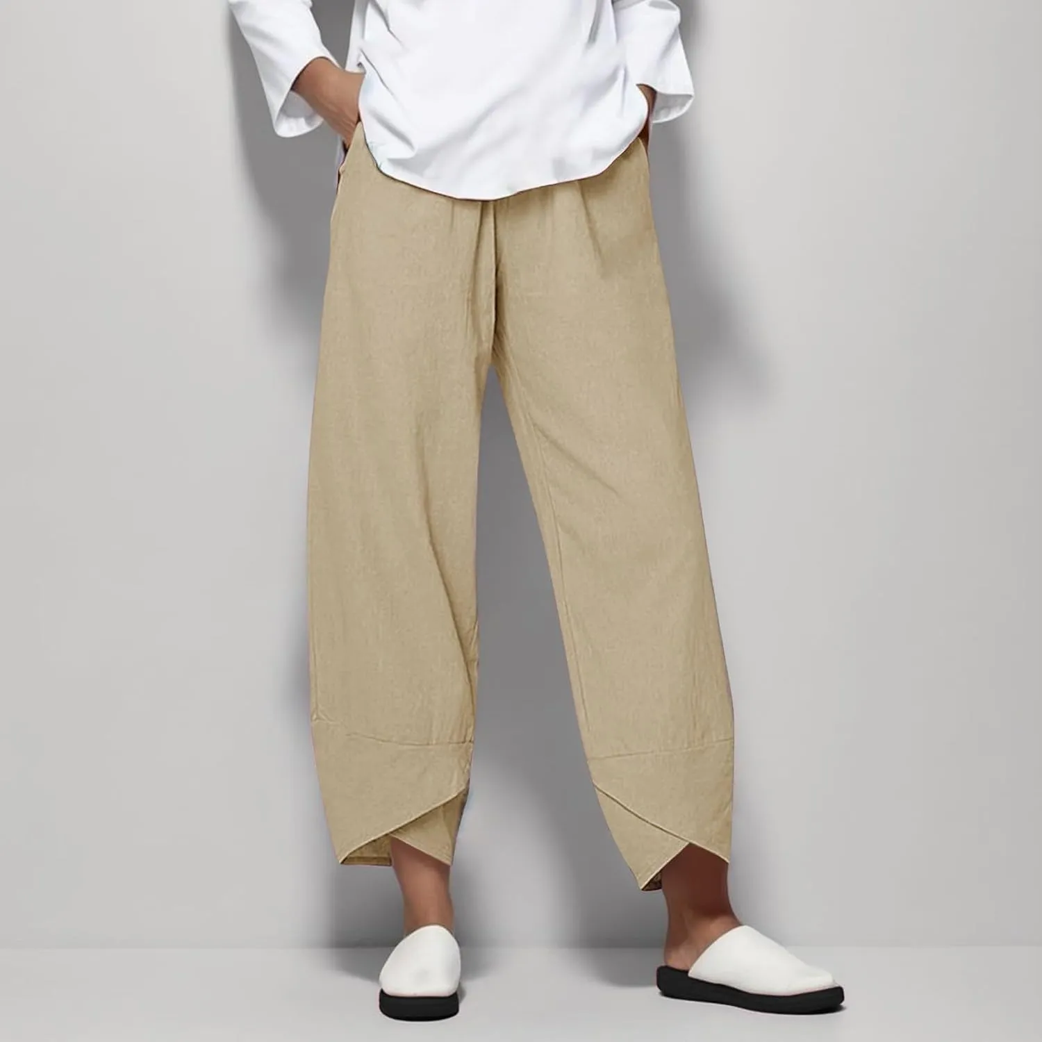 Linen Pants Wide Leg Trousers Trendy Lounge Pant Casual Elastic Waisted Linen Pants for Women Casual Work Pants