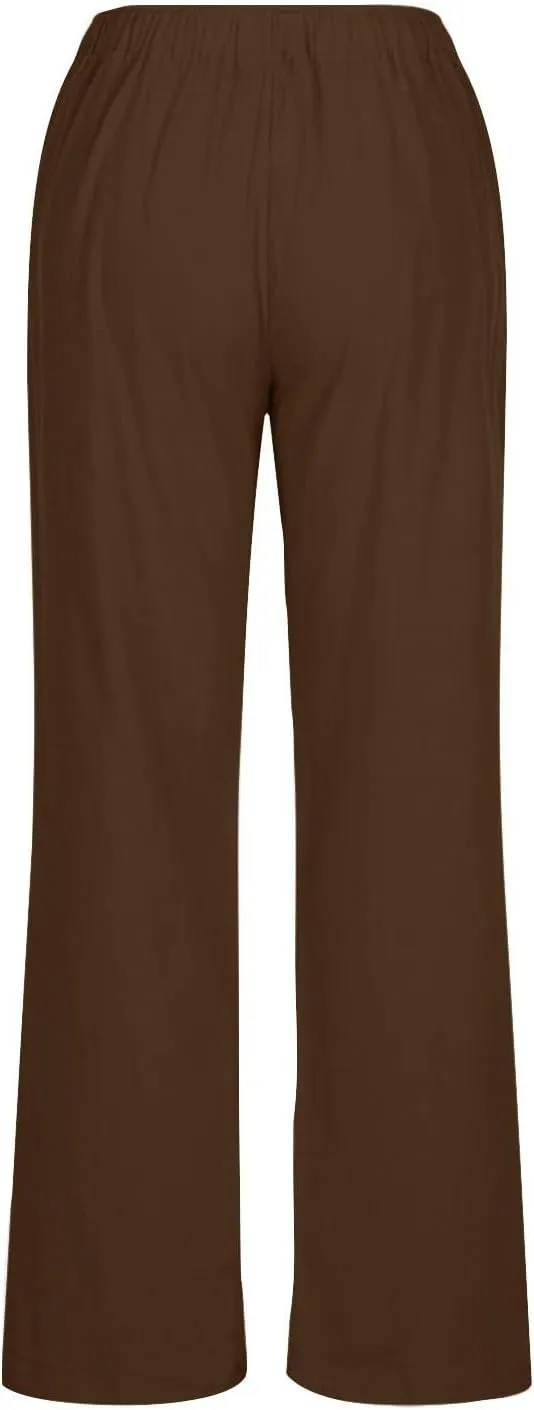 Linen Summer Pants Women 2025 Trendy Casual High Waist Drawstring Loose Trousers Lightweight Long Palazzo Gauze Slacks
