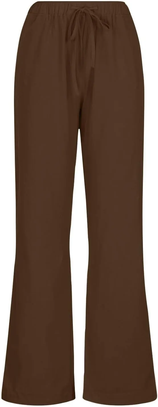Linen Summer Pants Women 2025 Trendy Casual High Waist Drawstring Loose Trousers Lightweight Long Palazzo Gauze Slacks