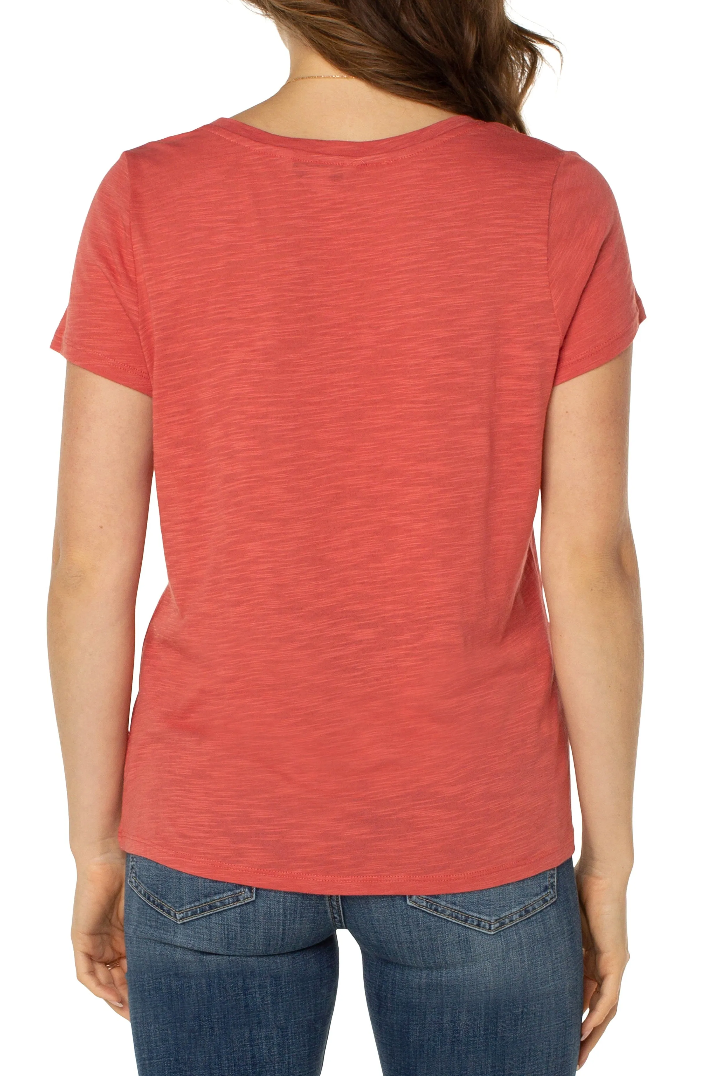Liverpool Slim Fit V Neck Slub Knit Tee In Coral