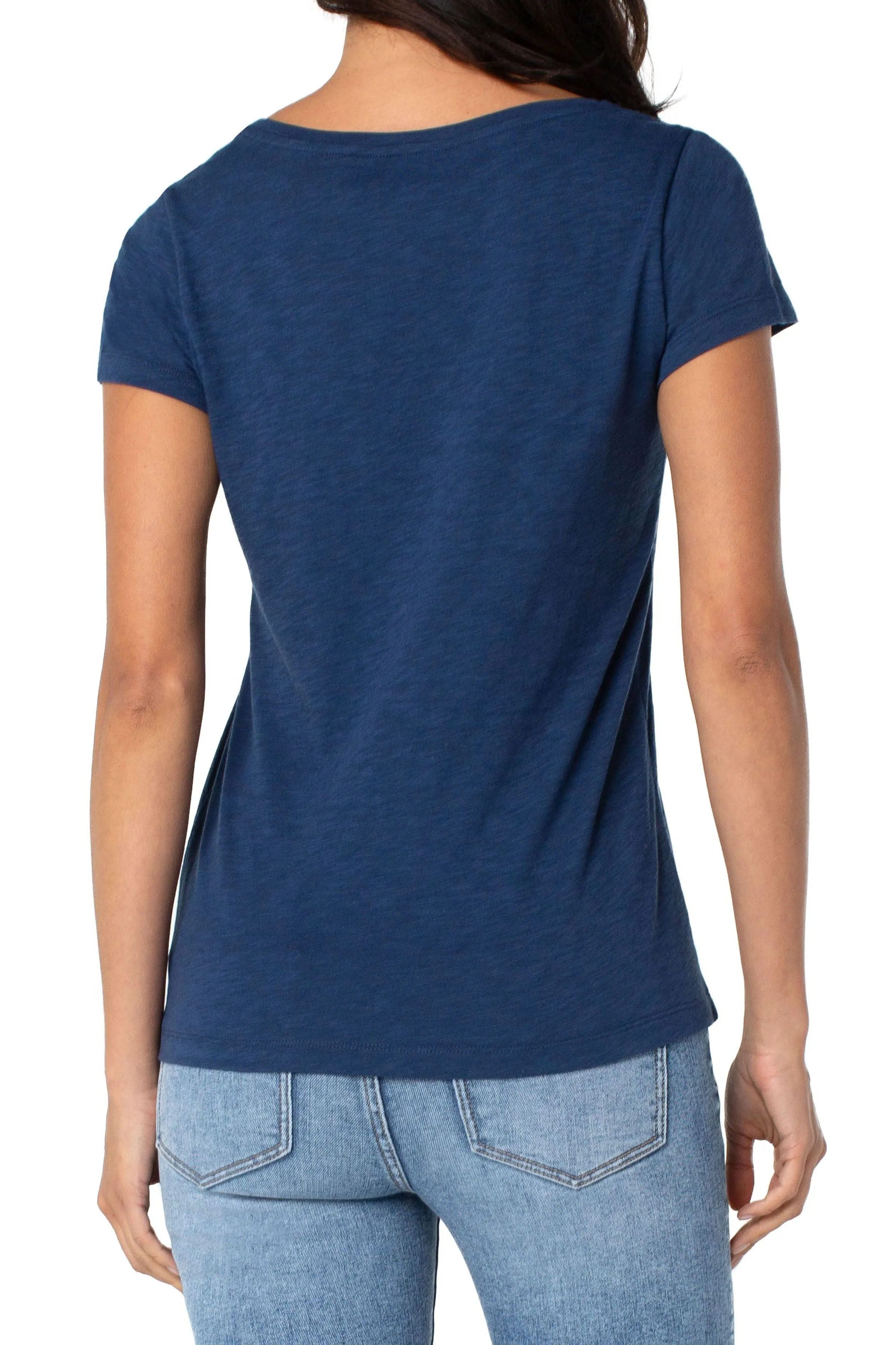 Liverpool Slim Fit V Neck Slub Knit Tee In Night Sky Blue
