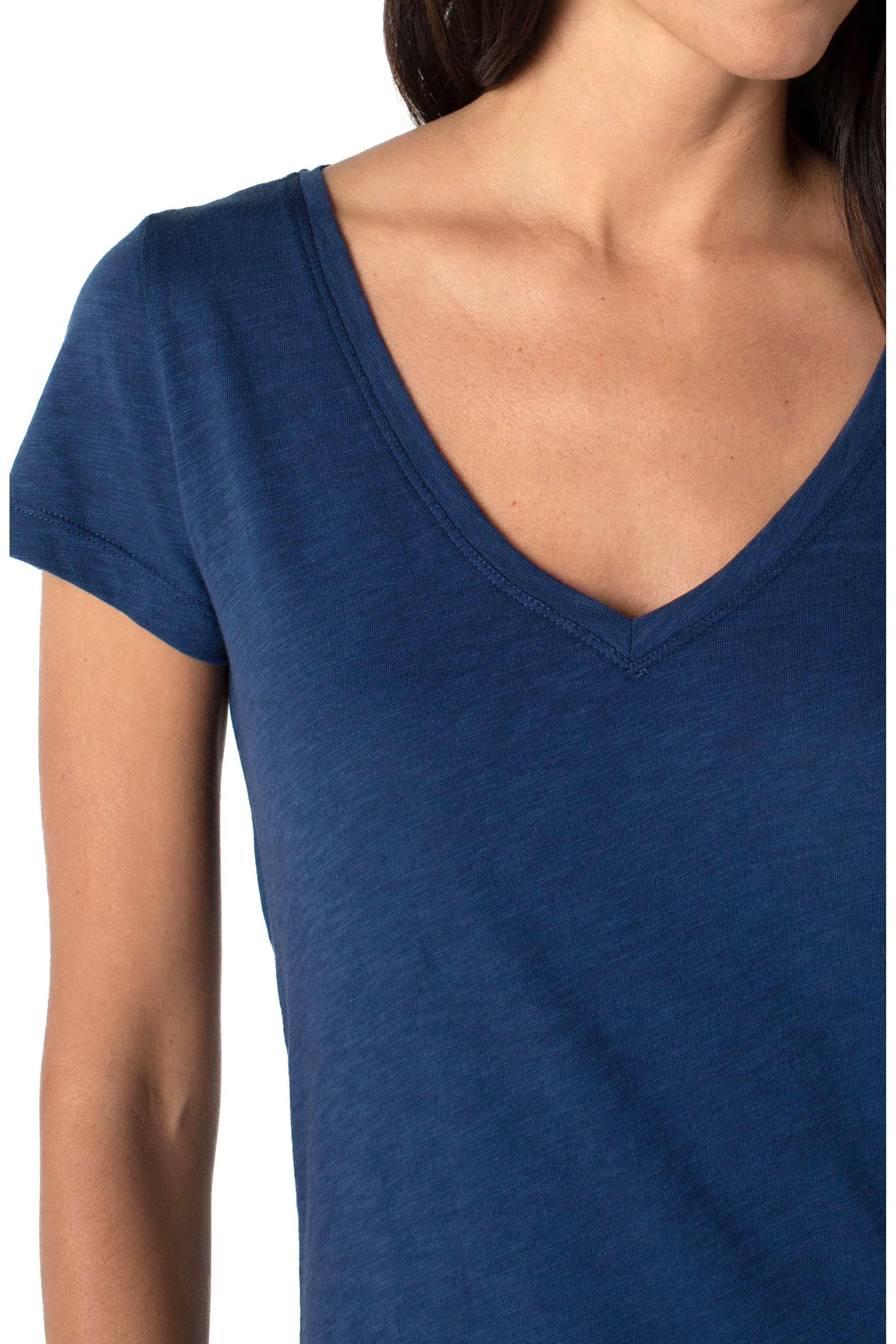 Liverpool Slim Fit V Neck Slub Knit Tee In Night Sky Blue