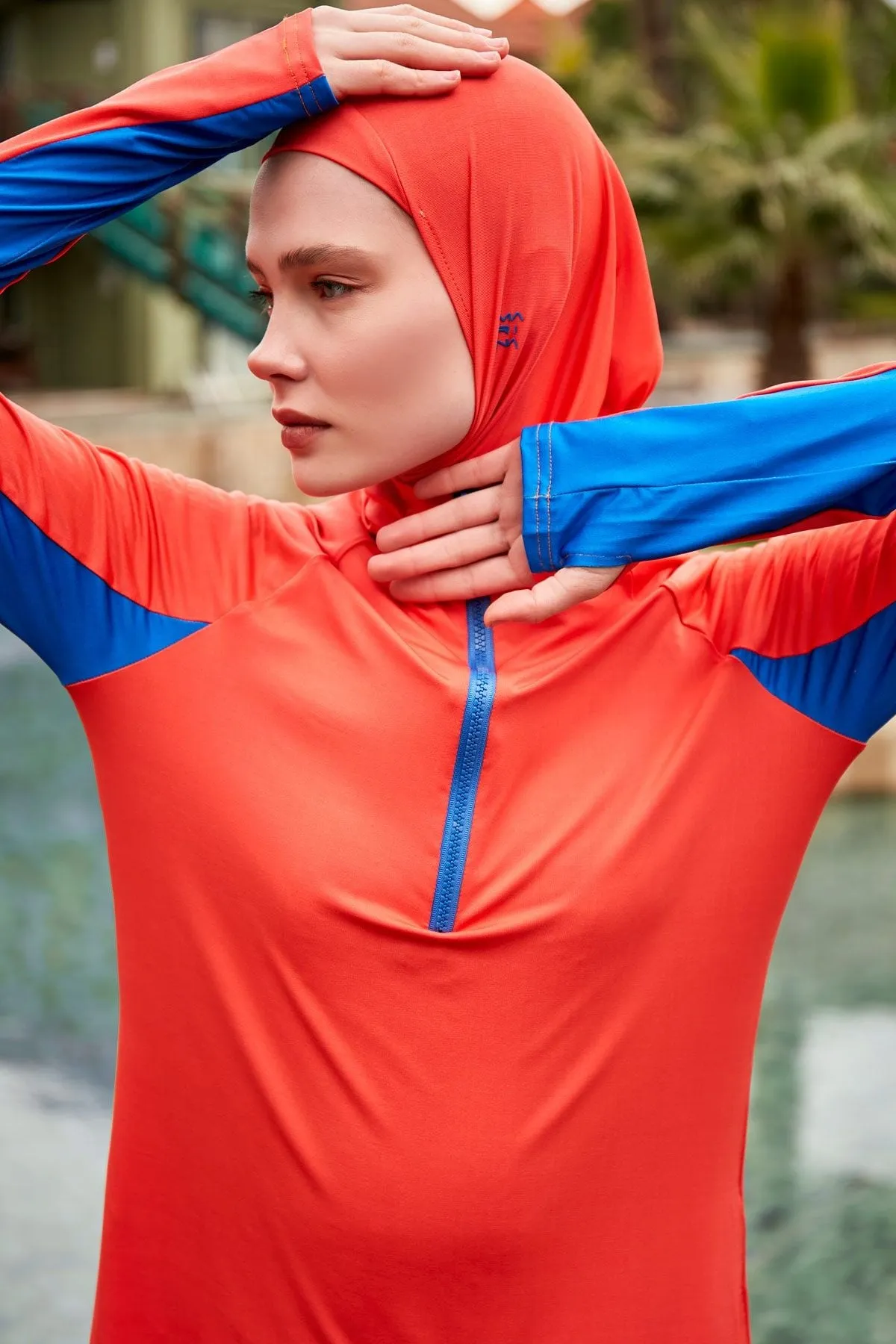 Lycra Orange Burkini Modest Swimwear M2472
